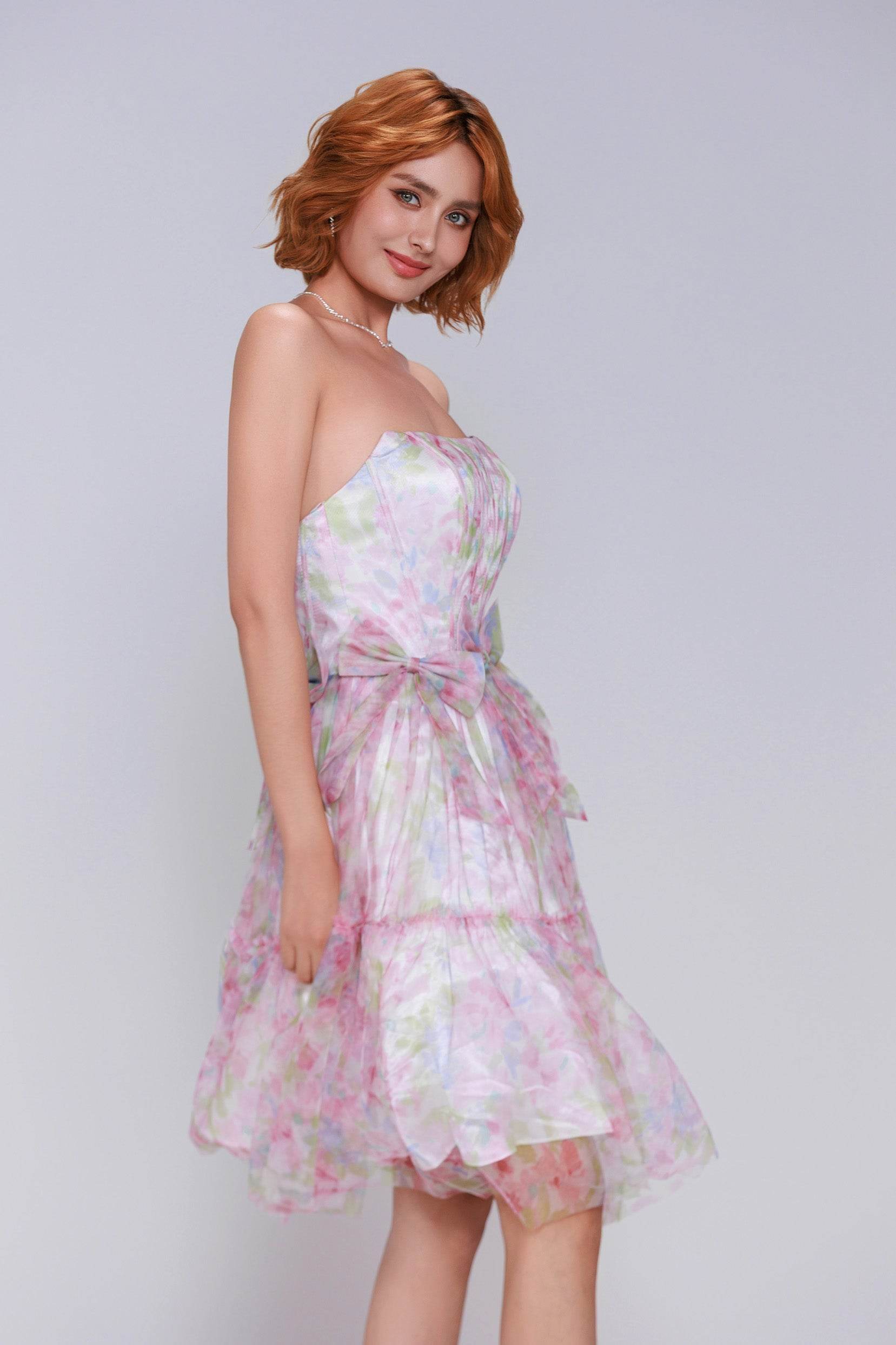 A-Line Mini Printed Gauze Homecoming Dress CS0986 - COCOMELODY