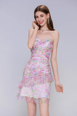 Sheath-Column Mini Printed Gauze Homecoming Dress CS0987 - COCOMELODY