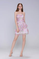 Sheath-Column Mini Printed Gauze Homecoming Dress CS0987 - COCOMELODY