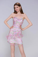 Sheath-Column Mini Printed Gauze Homecoming Dress CS0987 - COCOMELODY