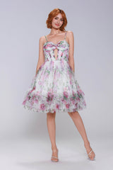 A-Line Mini Printed Gauze Homecoming Dress CS0988 - COCOMELODY