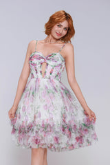 A-Line Mini Printed Gauze Homecoming Dress CS0988 - COCOMELODY