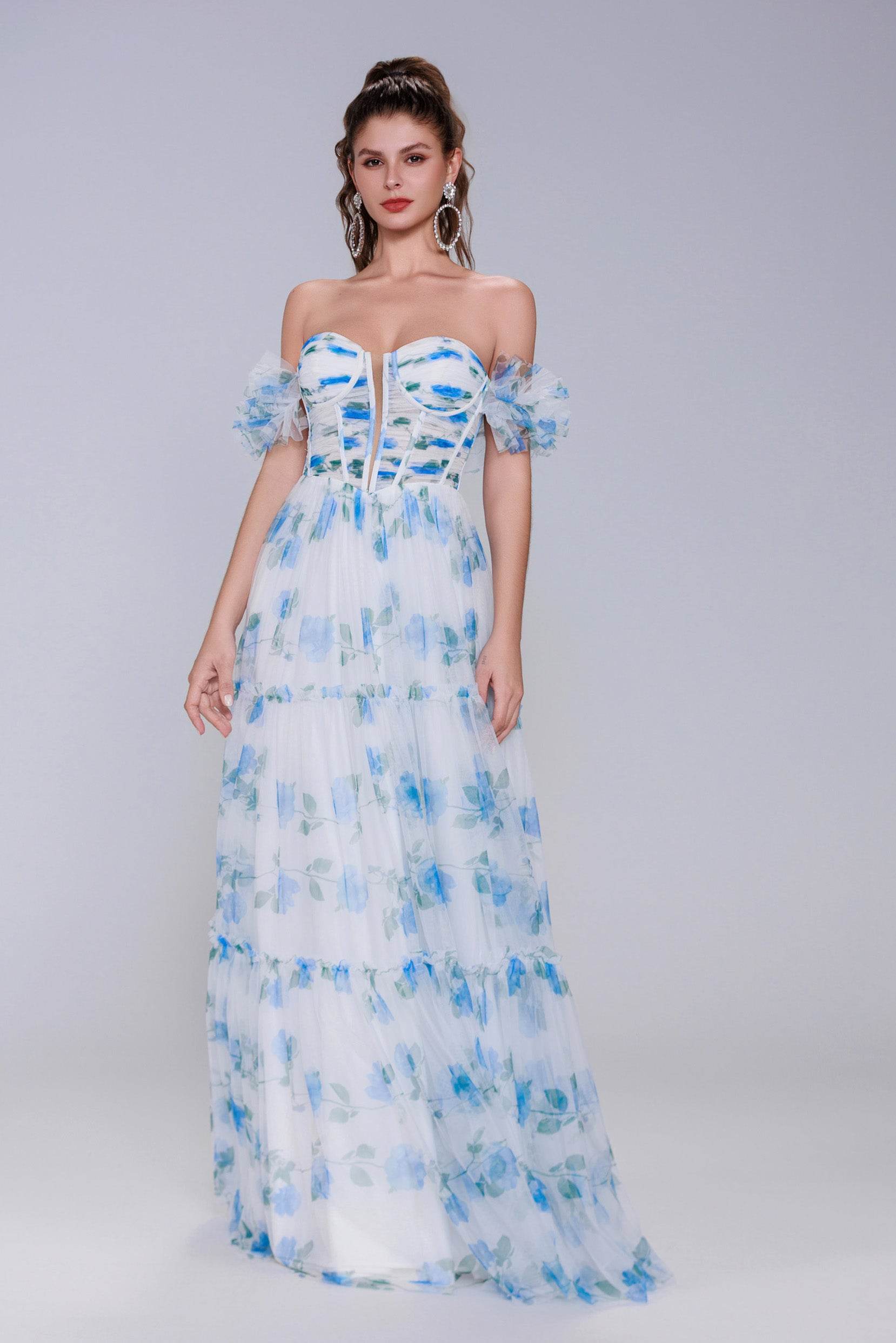 A-Line Maxi Printed Gauze Prom Dress CS0989 - COCOMELODY