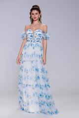 A-Line Maxi Printed Gauze Prom Dress CS0989 - COCOMELODY