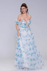A-Line Maxi Printed Gauze Prom Dress CS0989 - COCOMELODY