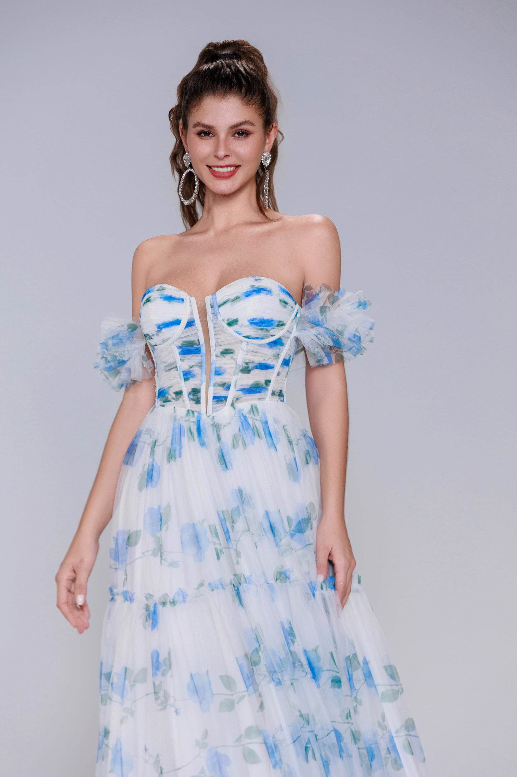 A-Line Maxi Printed Gauze Prom Dress CS0989 - COCOMELODY