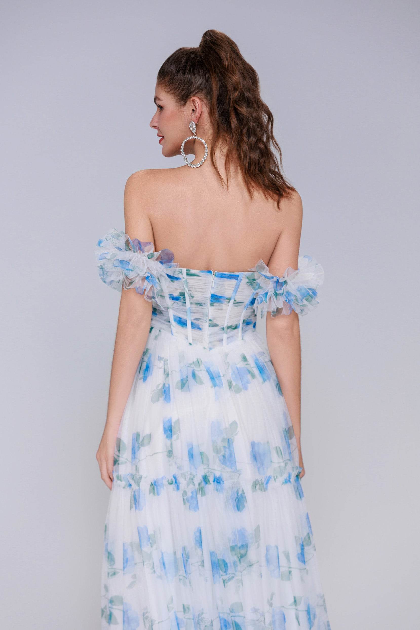 A-Line Maxi Printed Gauze Prom Dress CS0989 - COCOMELODY