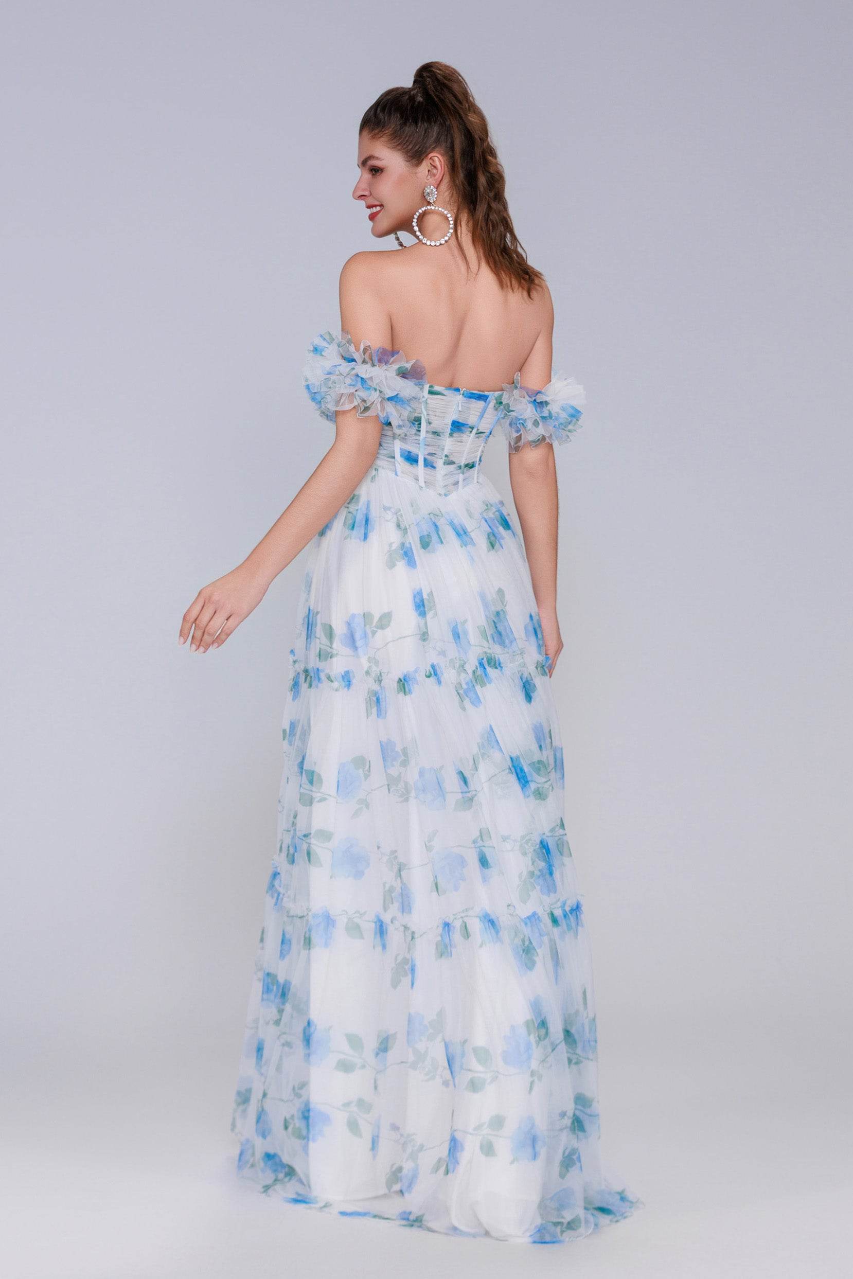 A-Line Maxi Printed Gauze Prom Dress CS0989 - COCOMELODY