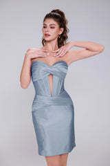 Sheath-Column Mini Stretch Satin Homecoming Dress CS0991