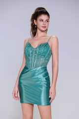 Sheath-Column Mini Stretch Satin Homecoming Dress CS0998 - COCOMELODY
