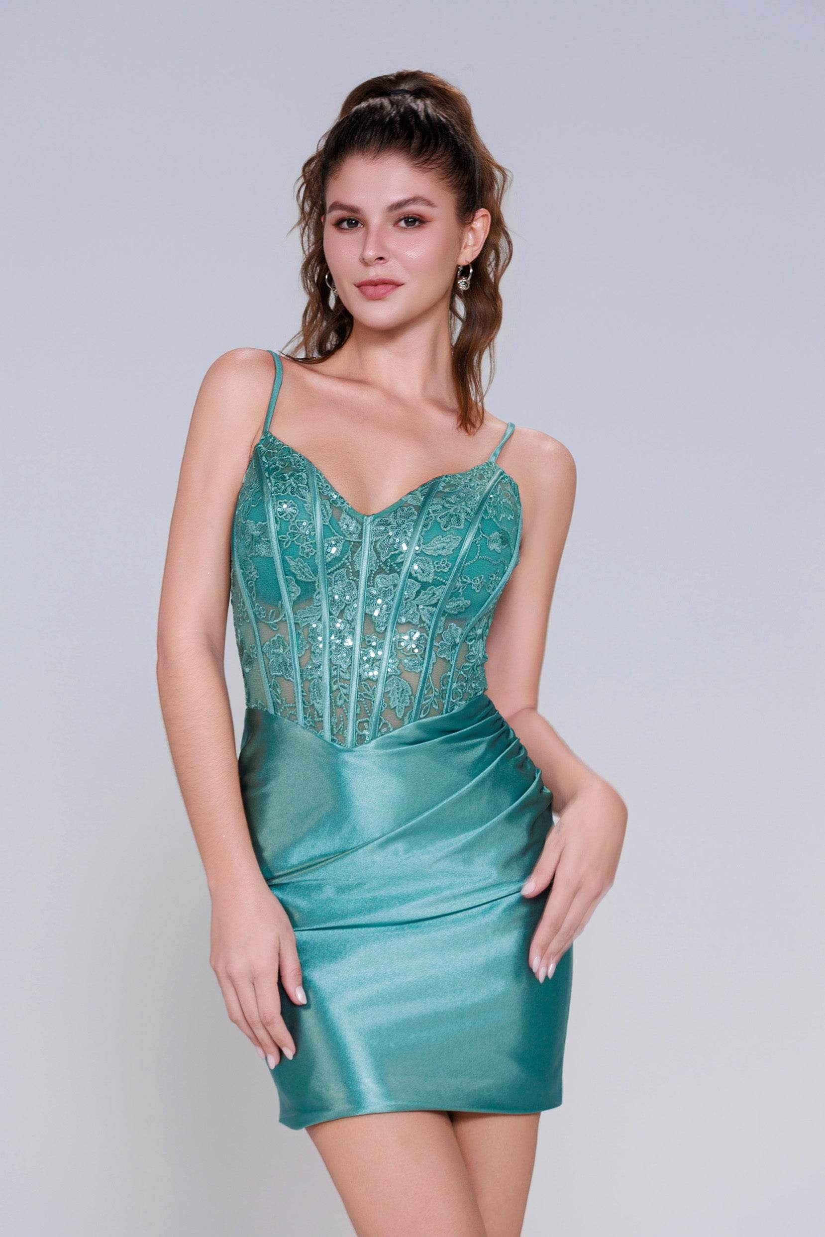 Sheath-Column Mini Stretch Satin Homecoming Dress CS0998 - COCOMELODY
