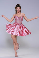 A-Line Mini Stretch Satin Homecoming Dress CS1007 - COCOMELODY