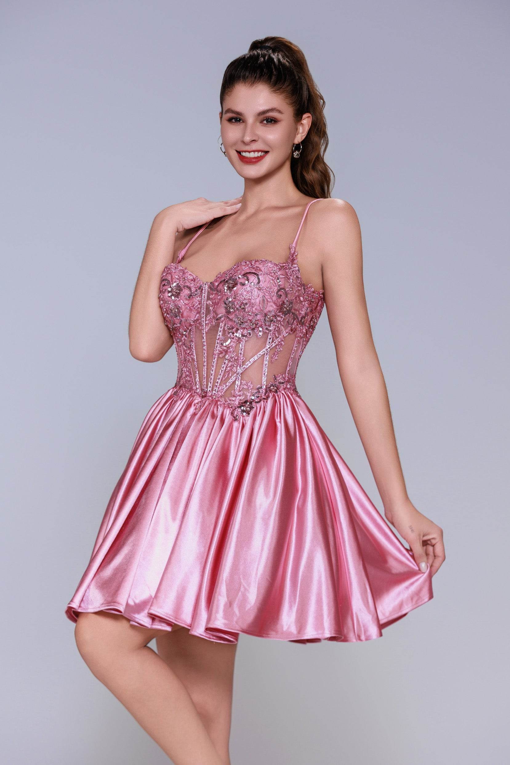 A-Line Mini Stretch Satin Homecoming Dress CS1007 - COCOMELODY