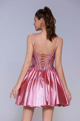 A-Line Mini Stretch Satin Homecoming Dress CS1007 - COCOMELODY