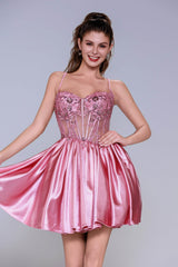 A-Line Mini Stretch Satin Homecoming Dress CS1007 - COCOMELODY