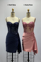 Sheath-Column Mini Stretch Satin Homecoming Dress CS1012
