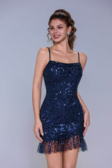 Sheath-Column Mini Sparkle Tulle Homecoming Dress CS1020 - COCOMELODY