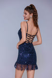 Sheath-Column Mini Sparkle Tulle Homecoming Dress CS1020 - COCOMELODY