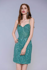 Sheath-Column Mini Sparkle Tulle Homecoming Dress CS1027 - COCOMELODY