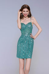 Sheath-Column Mini Sparkle Tulle Homecoming Dress CS1027 - COCOMELODY