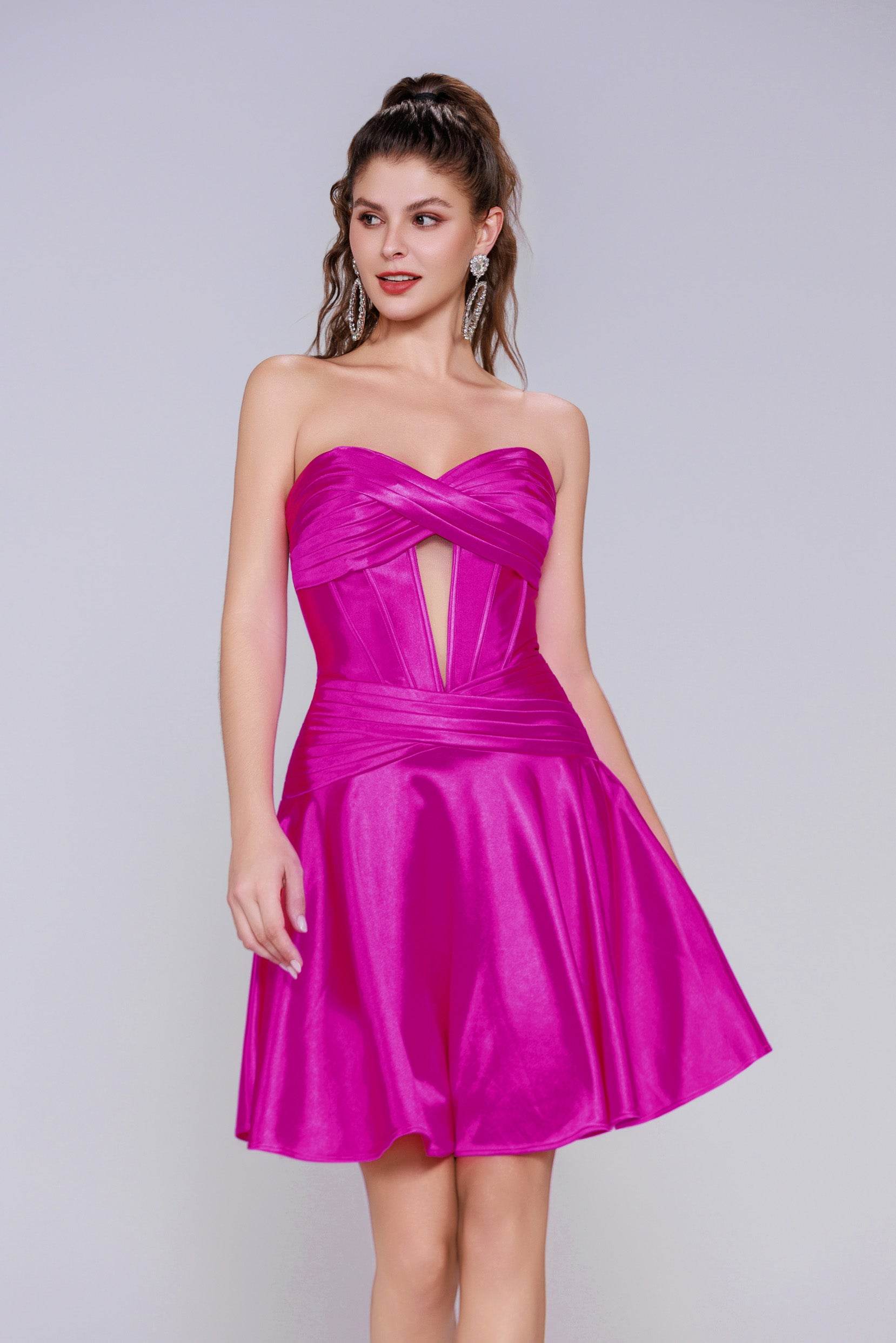 A-Line Mini Stretch Satin Homecoming Dress CS1035 - COCOMELODY