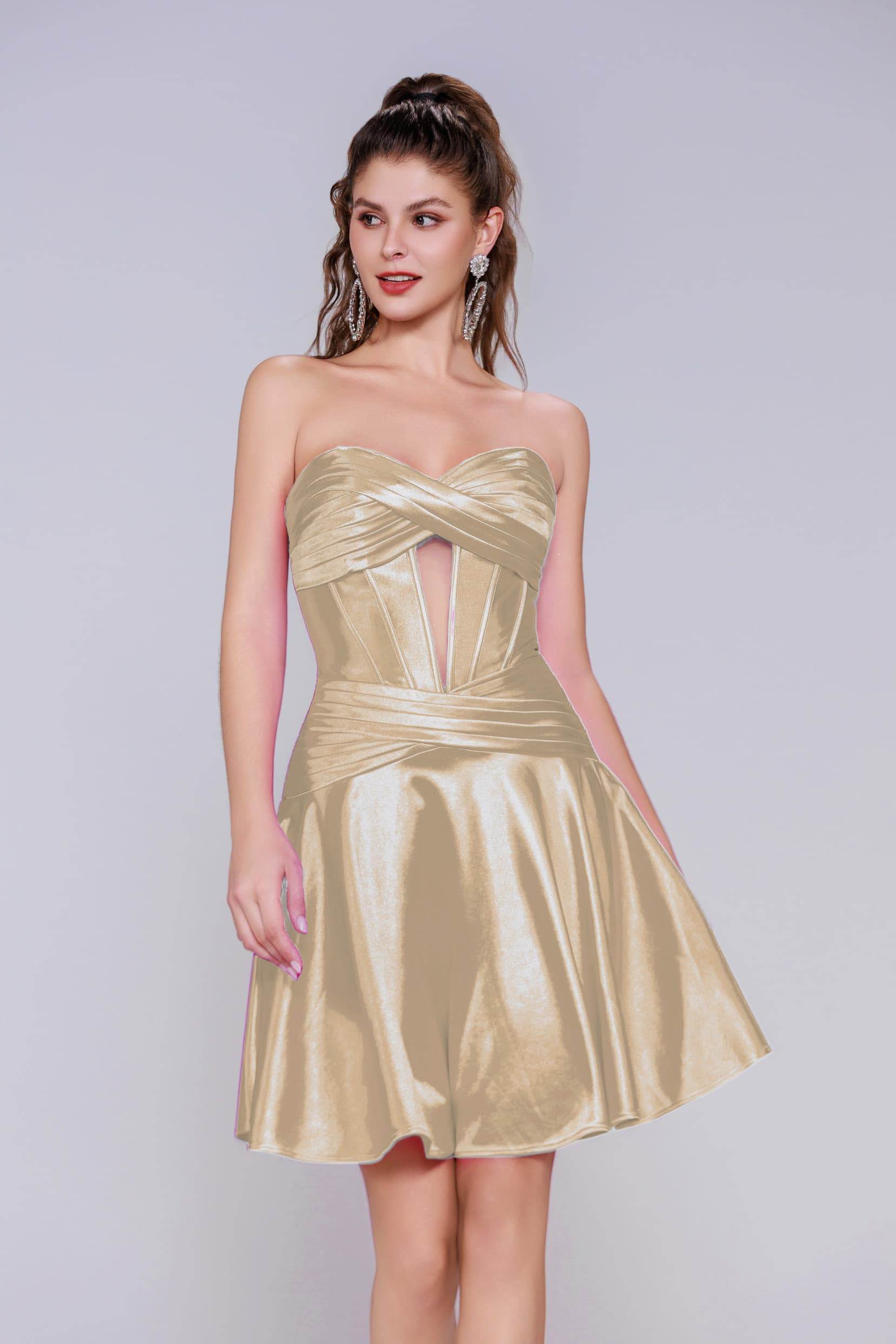 A-Line Mini Stretch Satin Homecoming Dress CS1035 - COCOMELODY