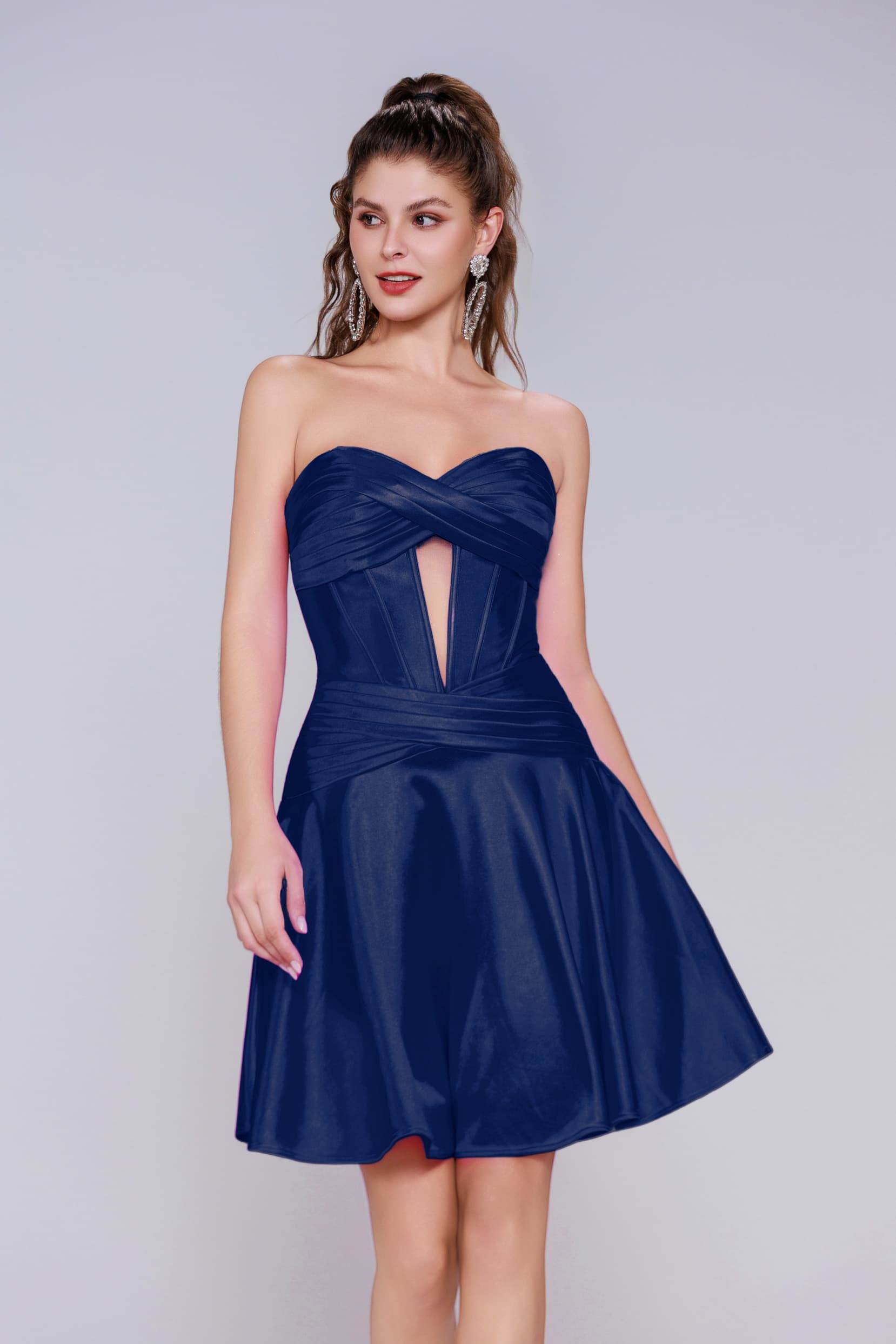 A-Line Mini Stretch Satin Homecoming Dress CS1035 - COCOMELODY