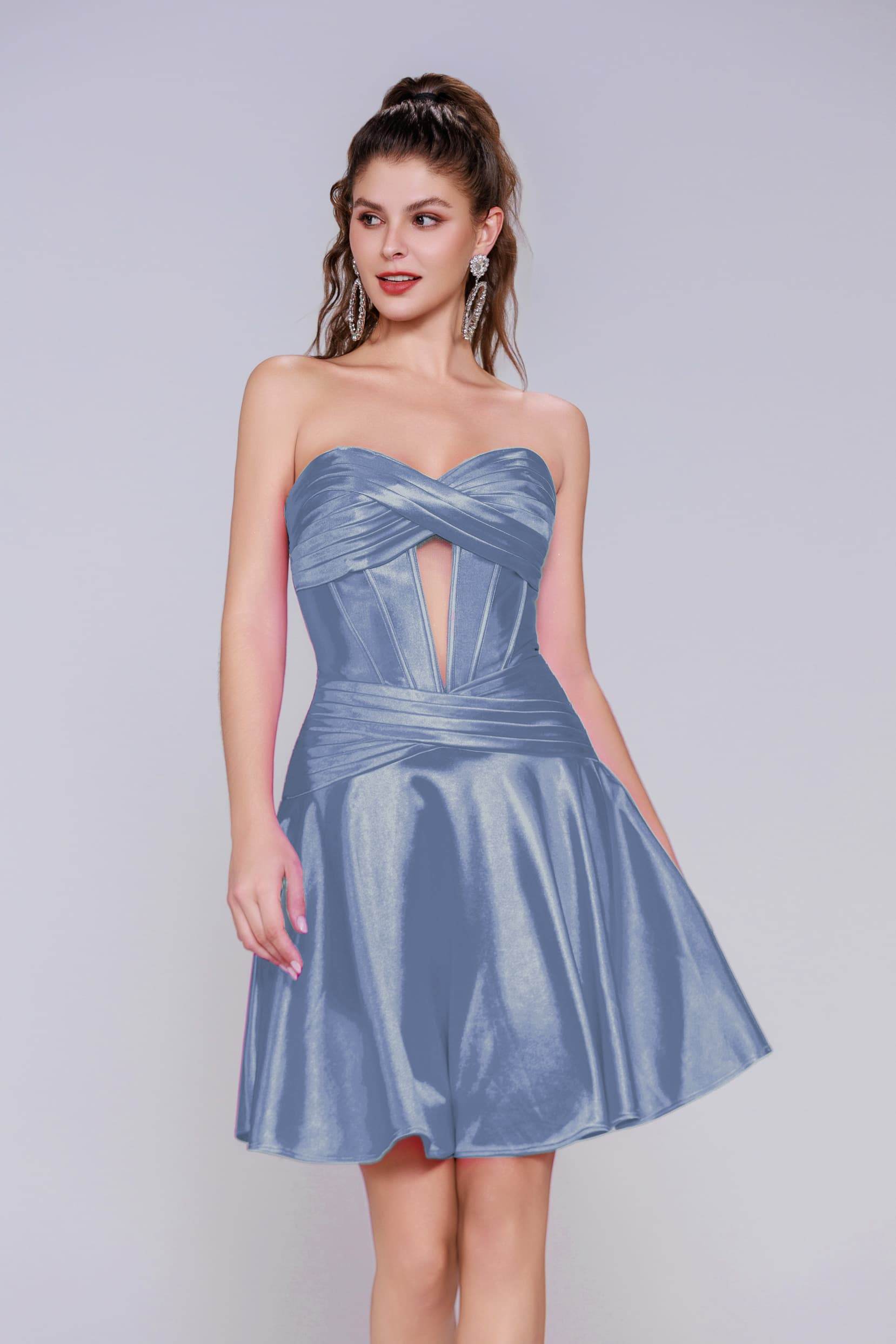 A-Line Mini Stretch Satin Homecoming Dress CS1035 - COCOMELODY