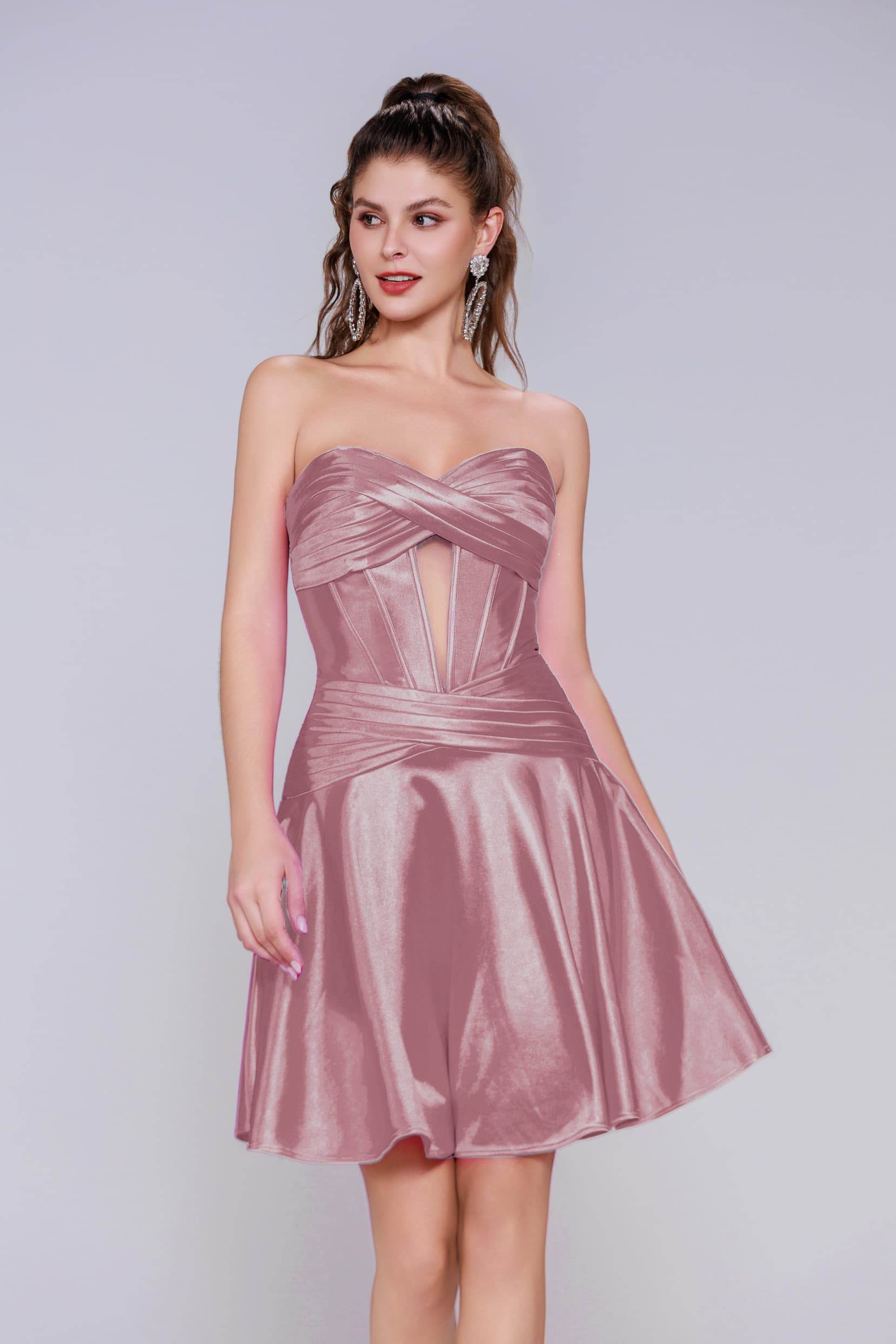 A-Line Mini Stretch Satin Homecoming Dress CS1035 - COCOMELODY