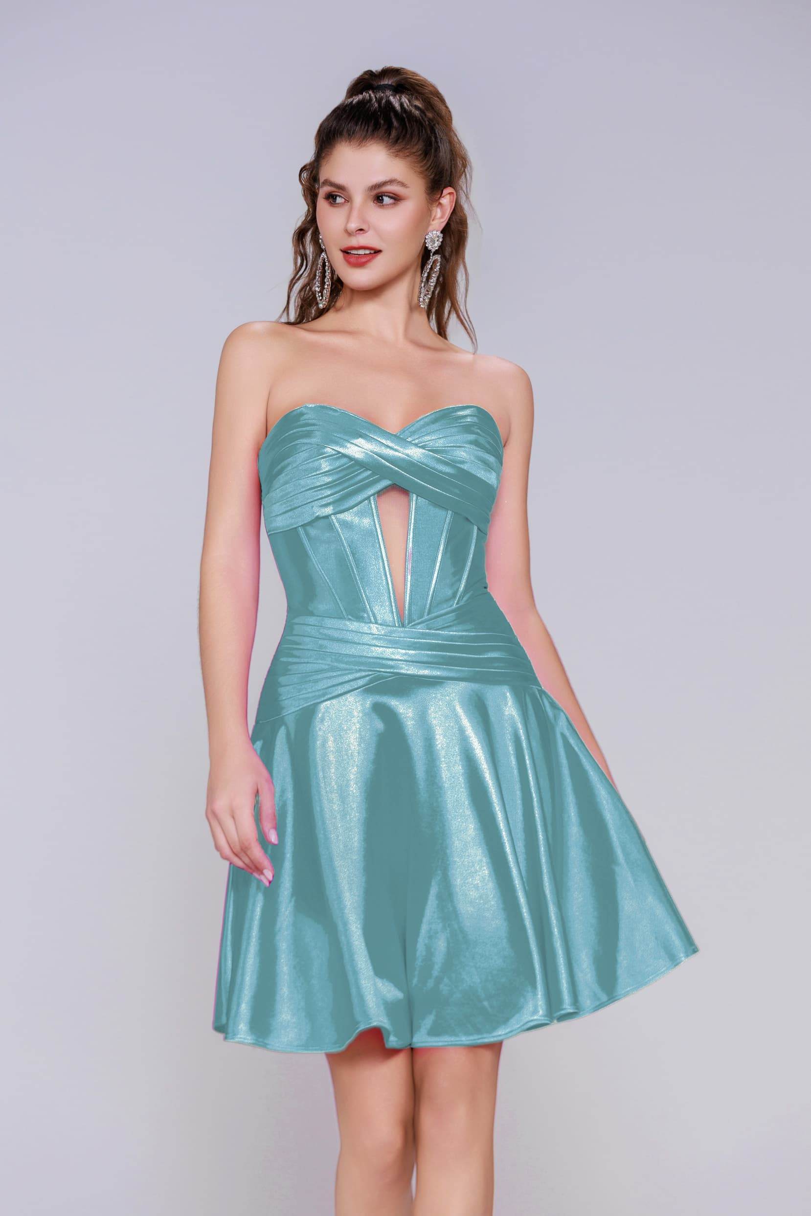 A-Line Mini Stretch Satin Homecoming Dress CS1035 - COCOMELODY