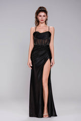 Sheath-Column Maxi Stretch Satin Prom Dress CS1039 - COCOMELODY