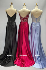 Sheath-Column Sweep-Brush Train Stretch Satin Prom Dress CS1042