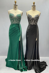 Sheath-Column Sweep-Brush Train Stretch Satin Prom Dress CS1042