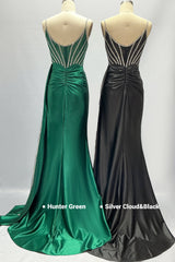 Sheath-Column Sweep-Brush Train Stretch Satin Prom Dress CS1042