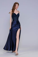 Sheath-Column Maxi Stretch Satin Prom Dress CS1046 - COCOMELODY