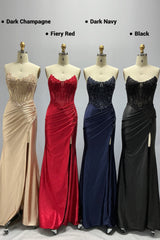 Sheath-Column Sweep-Brush Train Stretch Satin Prom Dress CS1047