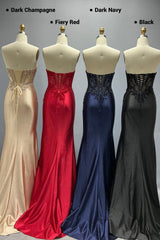 Sheath-Column Sweep-Brush Train Stretch Satin Prom Dress CS1047