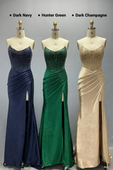 Sheath-Column Sweep-Brush Train Stretch Satin Prom Dress CS1047