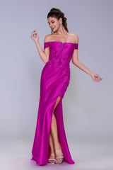 Sheath-Column Sweep-Brush Train Stretch Satin Prom Dress CS1050 - COCOMELODY