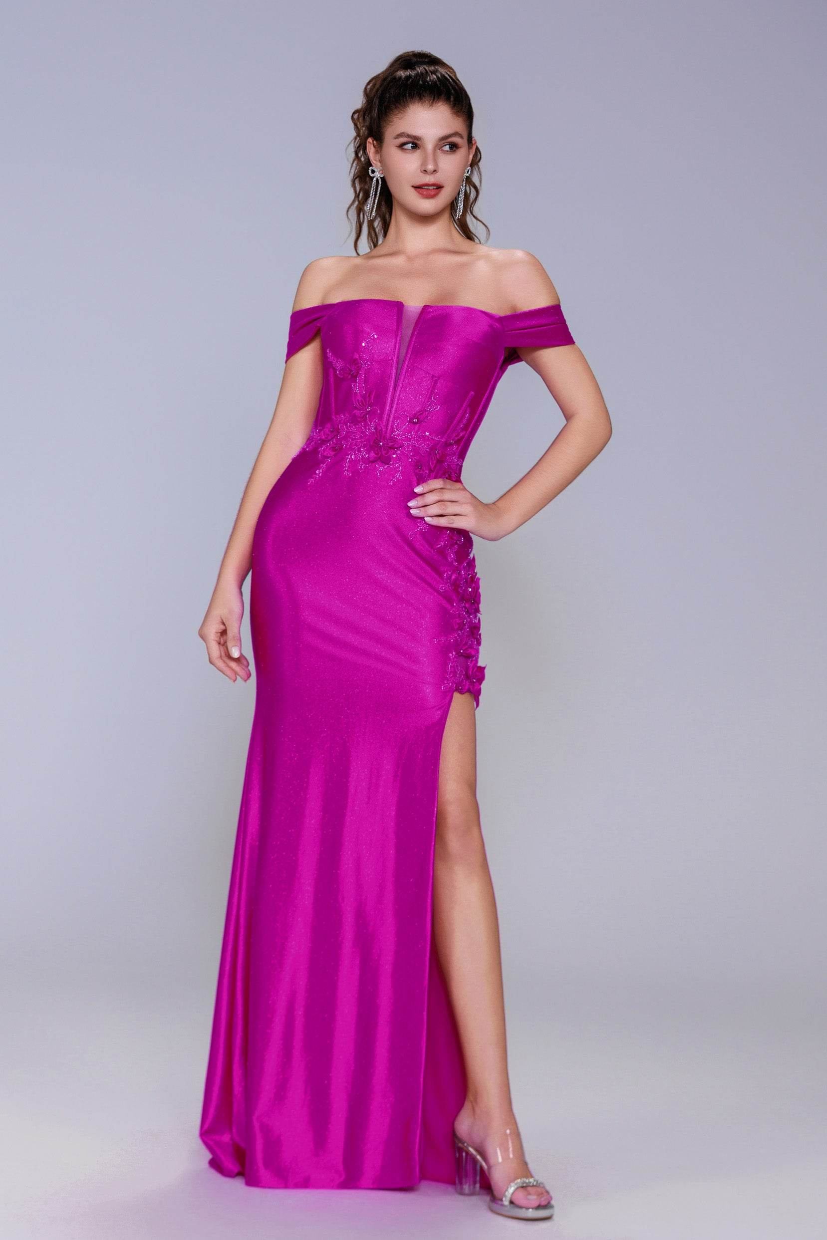 Sheath-Column Sweep-Brush Train Stretch Satin Prom Dress CS1050 - COCOMELODY