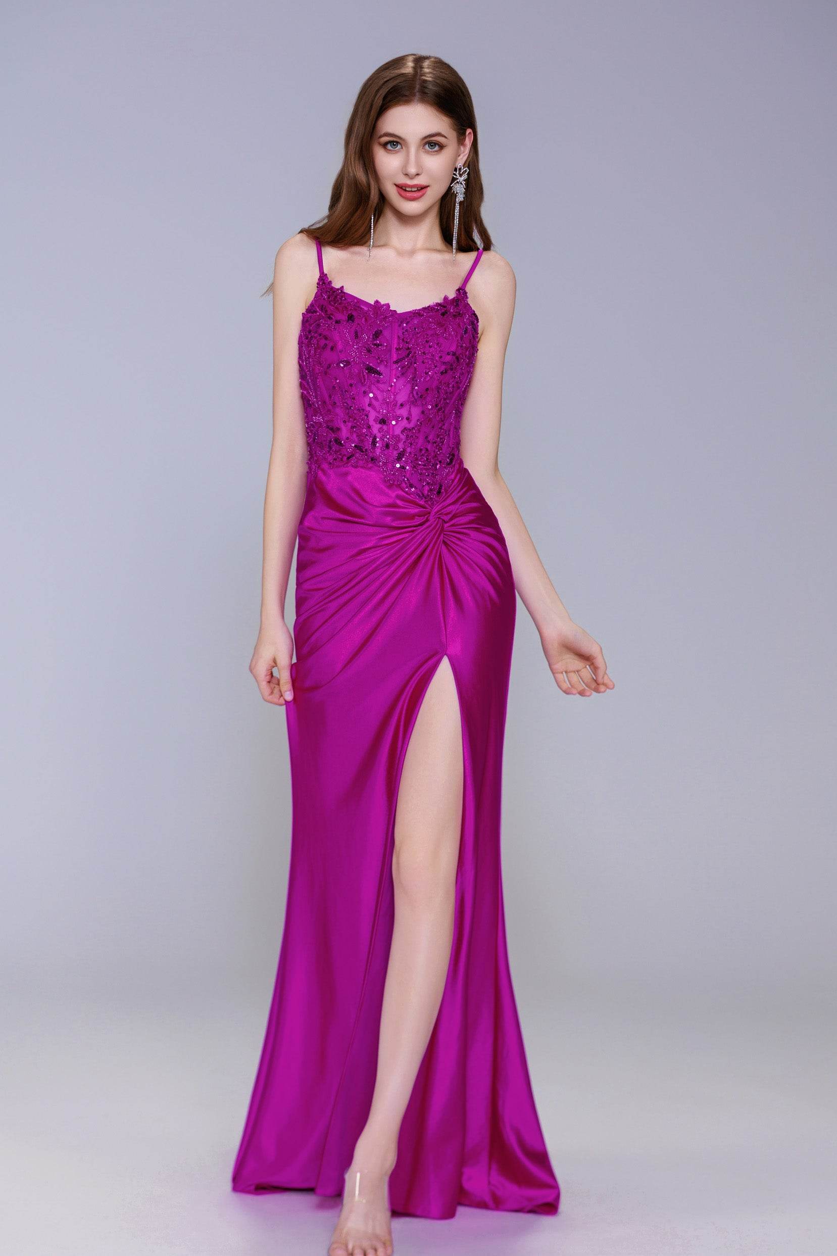 Sheath-Column Sweep-Brush Train Stretch Satin Prom Dress CS1051 - COCOMELODY