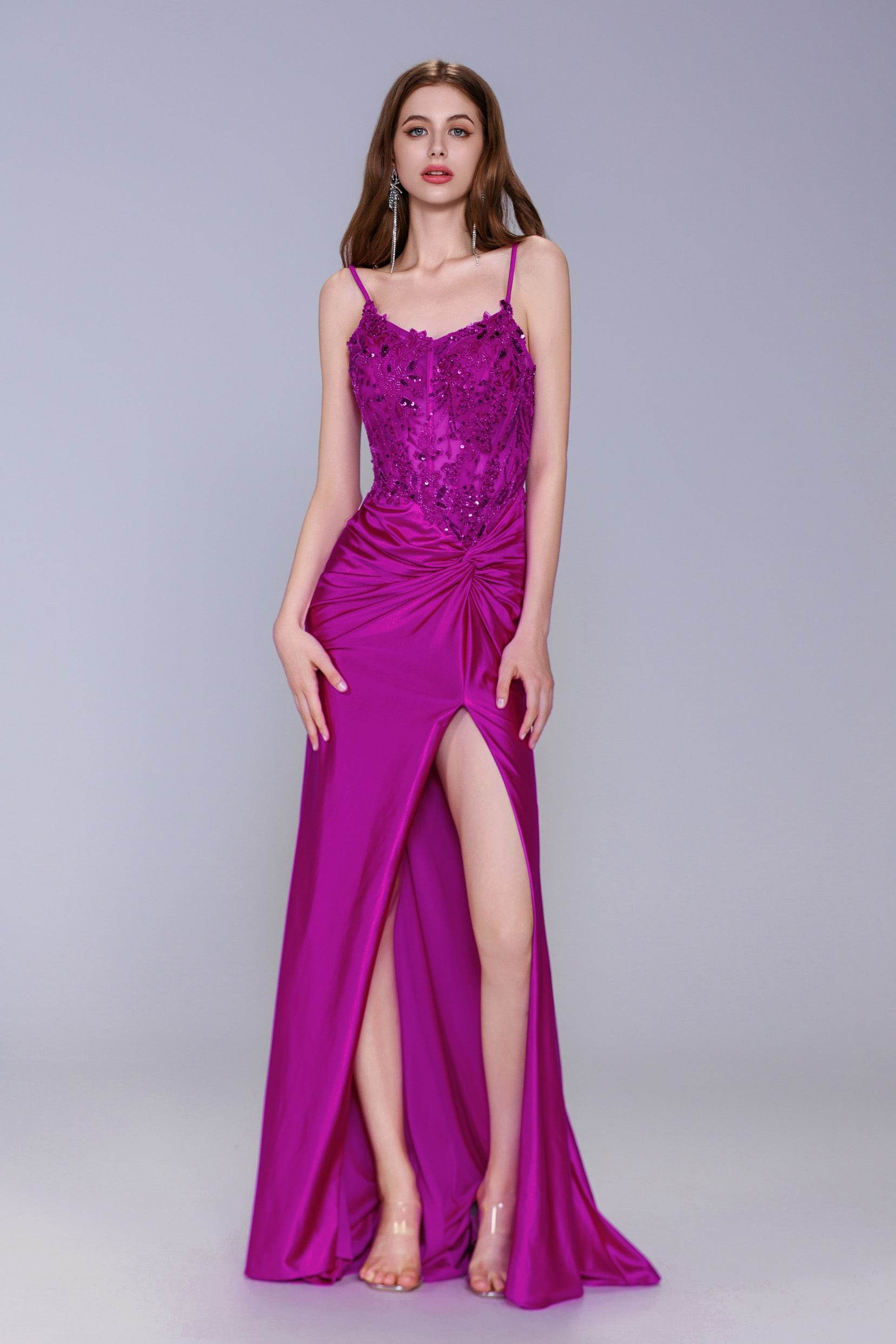 Sheath-Column Sweep-Brush Train Stretch Satin Prom Dress CS1051 - COCOMELODY