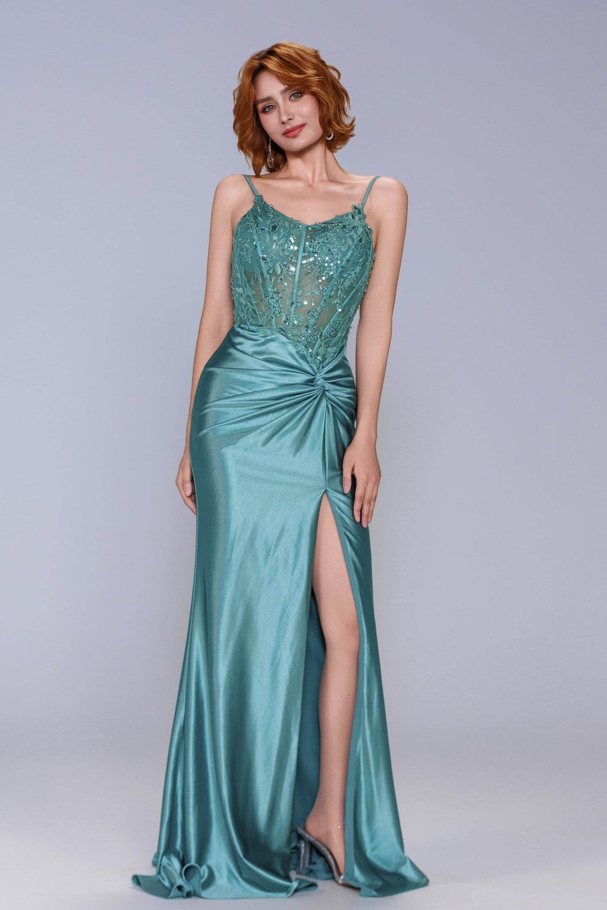 Sheath-Column Sweep-Brush Train Stretch Satin Prom Dress CS1051 - COCOMELODY