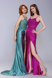 Sheath-Column Sweep-Brush Train Stretch Satin Prom Dress CS1051 - COCOMELODY