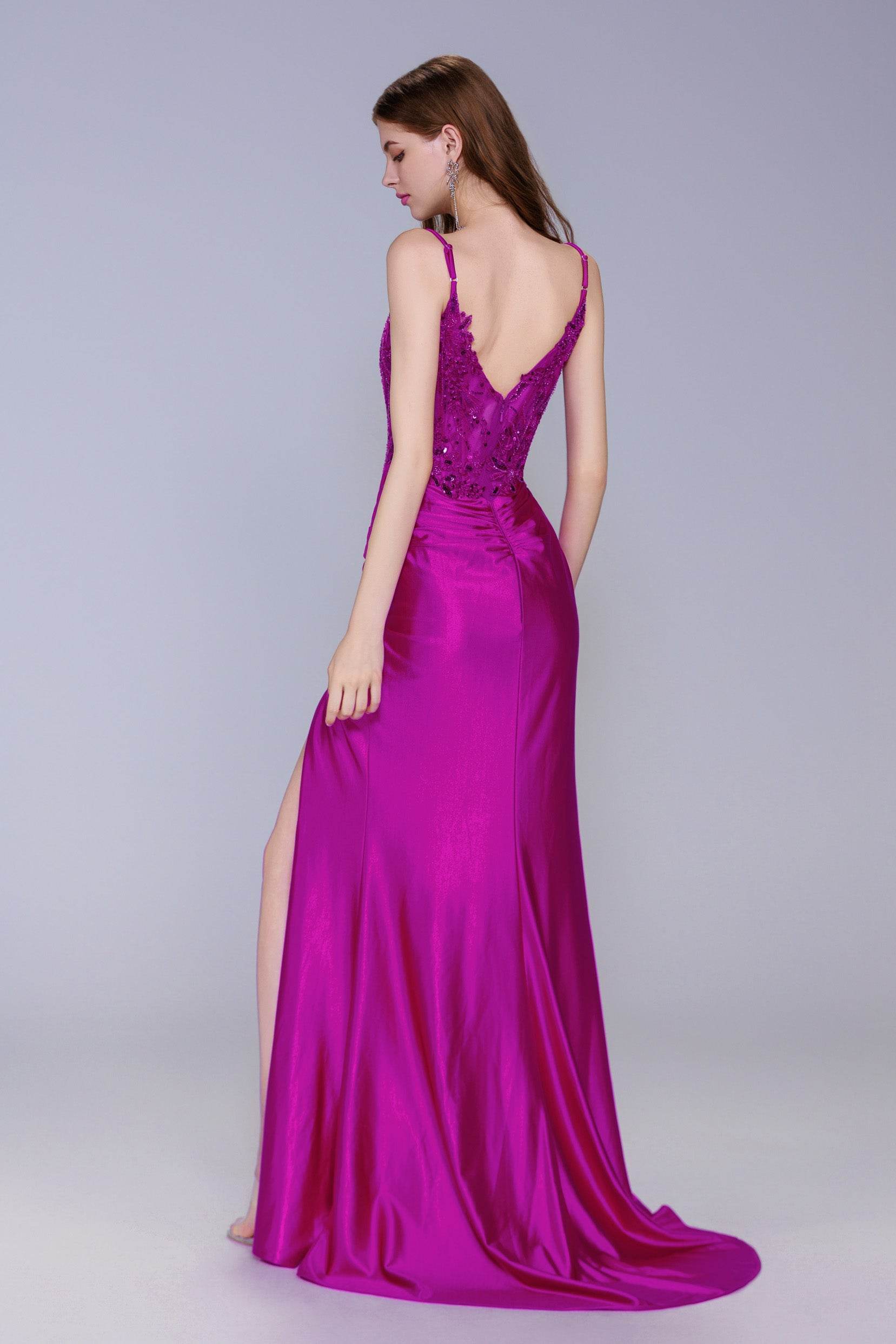 Sheath-Column Sweep-Brush Train Stretch Satin Prom Dress CS1051 - COCOMELODY