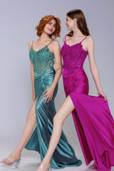 Sheath-Column Sweep-Brush Train Stretch Satin Prom Dress CS1051 - COCOMELODY