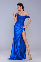 Sheath-Column Sweep-Brush Train Stretch Satin Prom Dress CS1052 - COCOMELODY