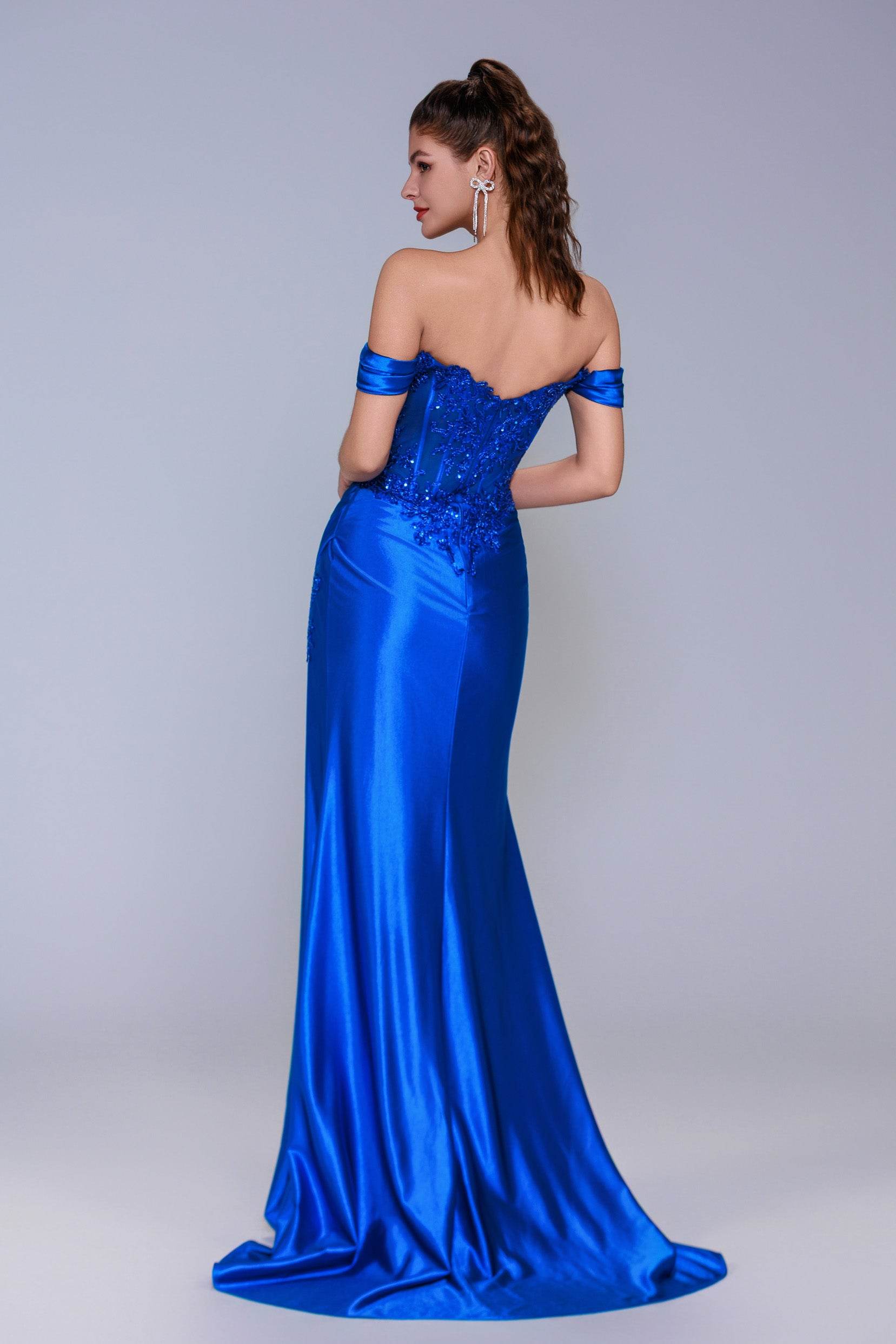 Sheath-Column Sweep-Brush Train Stretch Satin Prom Dress CS1052 - COCOMELODY
