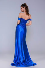 Sheath-Column Sweep-Brush Train Stretch Satin Prom Dress CS1052 - COCOMELODY