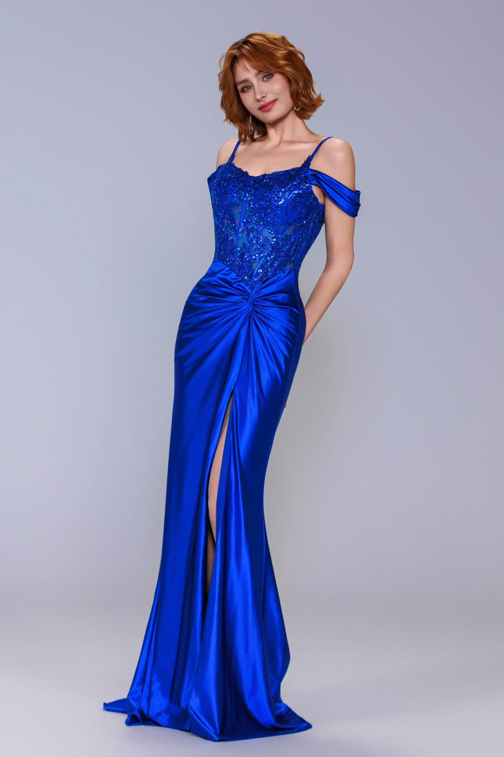 Sheath-Column Sweep-Brush Train Stretch Satin Prom Dress CS1053 - COCOMELODY